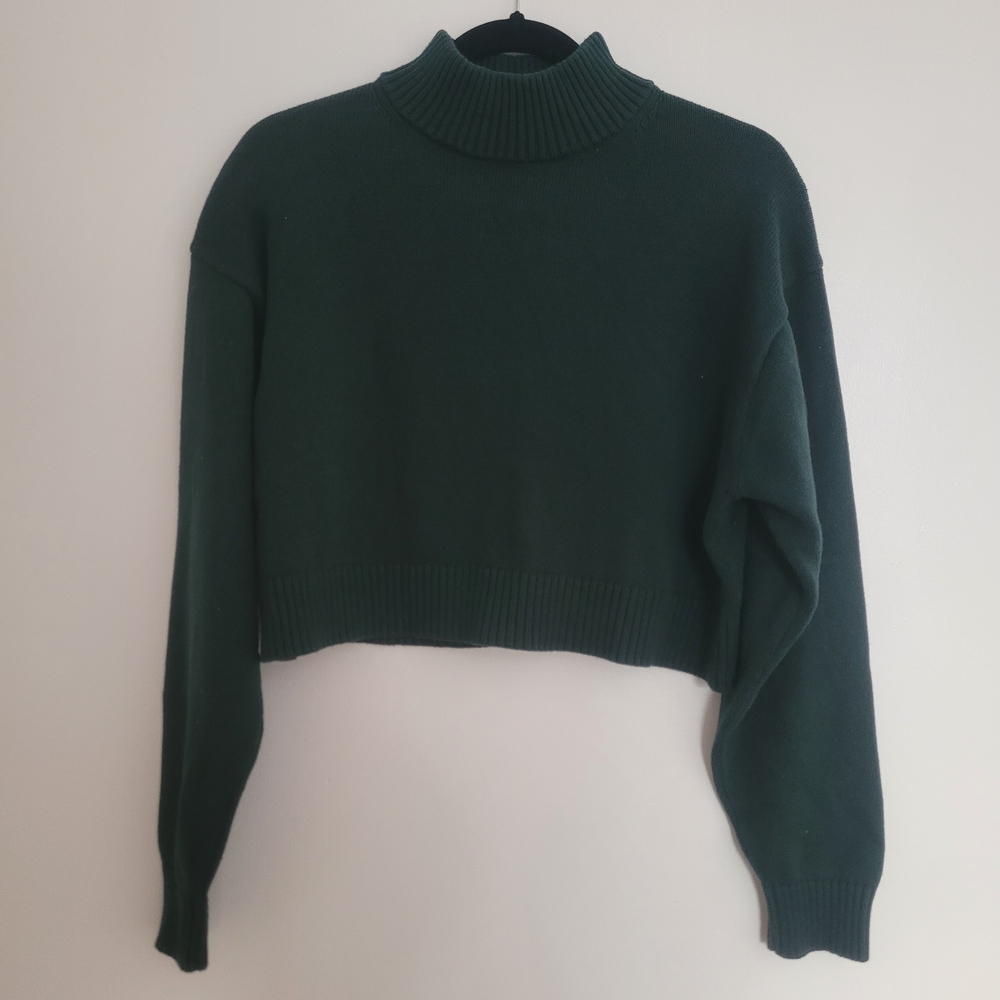 Aritzia Sunday Best Forest Green Mock Neck Cropped Sweater Cotton Cashmere M